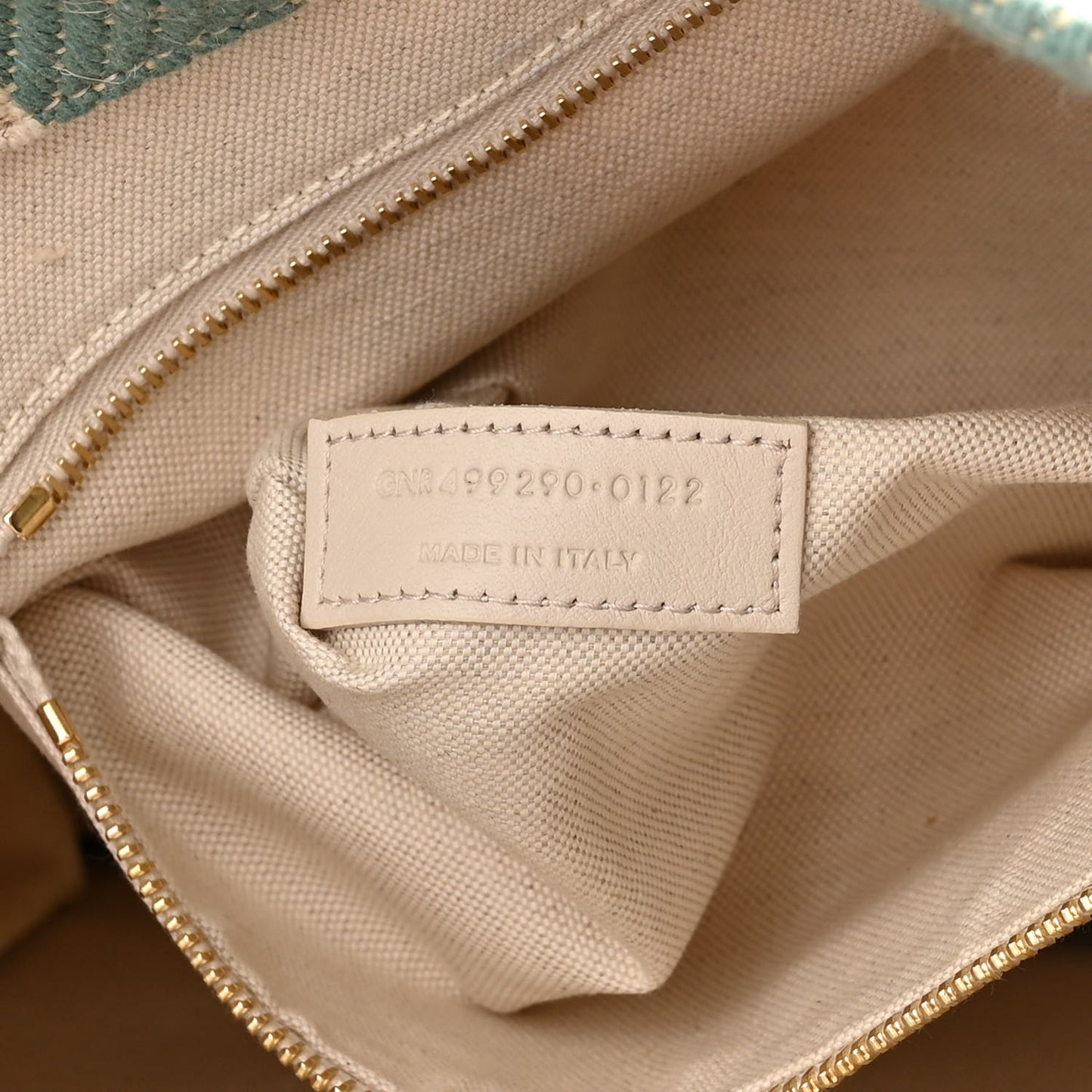 Cotton Linen Calfskin Striped Rive Gauche Tote Water Green