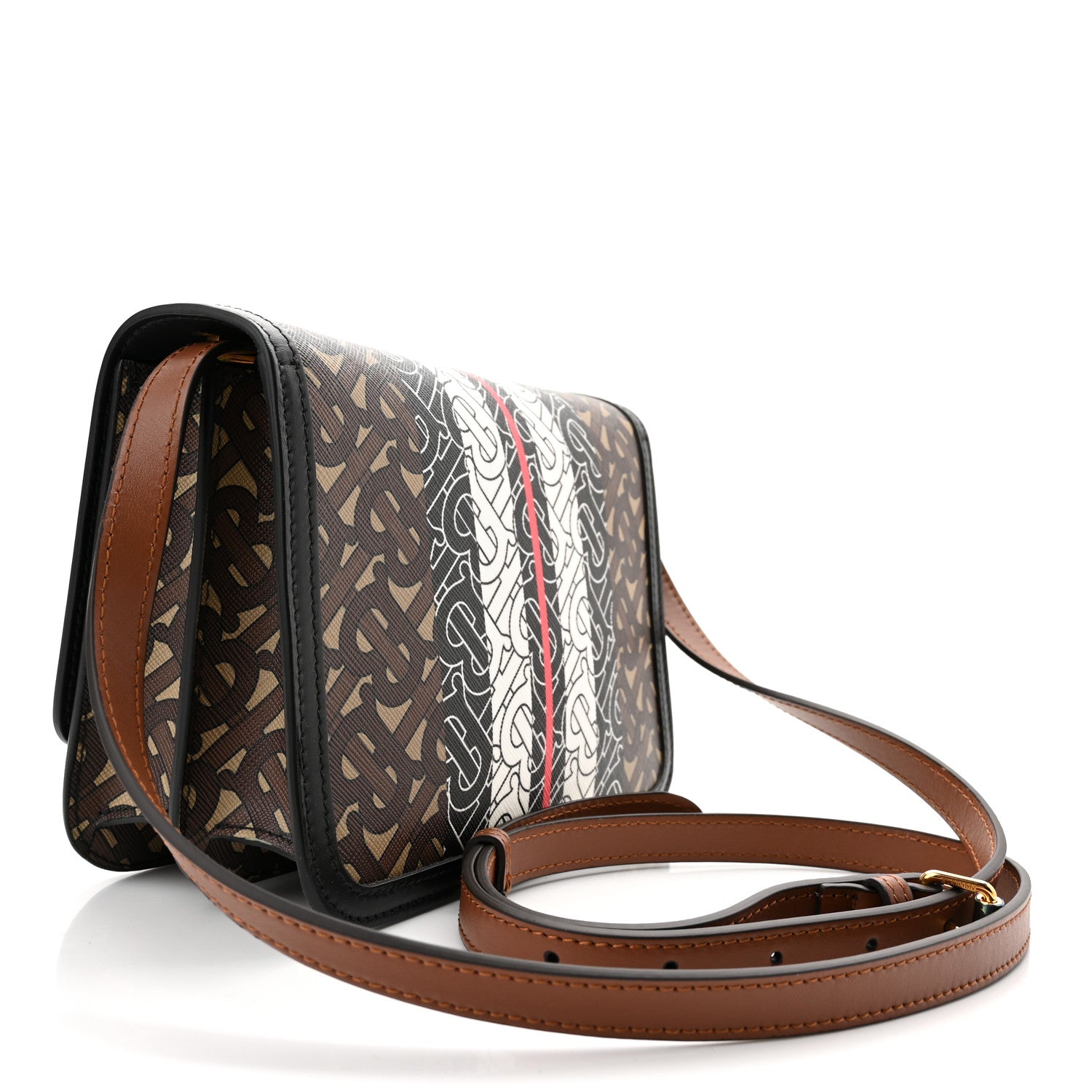 Burberry E-Canvas Monogram Stripe Small TB Bag Bridle Brown 3 of 9