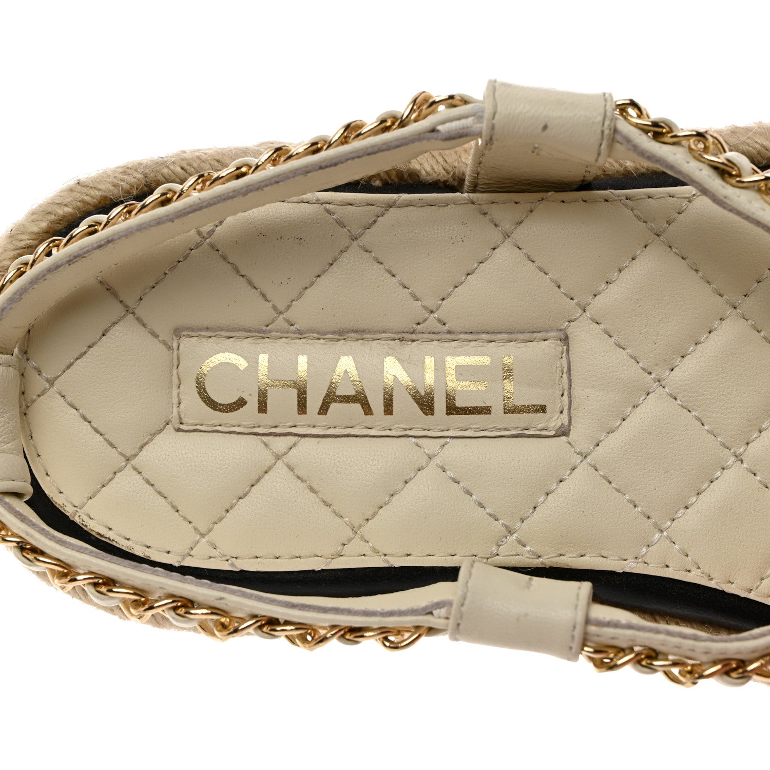 Chanel Lambskin Chain CC Thong Espadrille Sandals 37 White 6 of 8