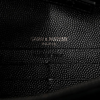 Saint Laurent Grain De Poudre Matelasse Chevron Monogram Monochrome Envelope Chain Wallet Black 6 of 10
