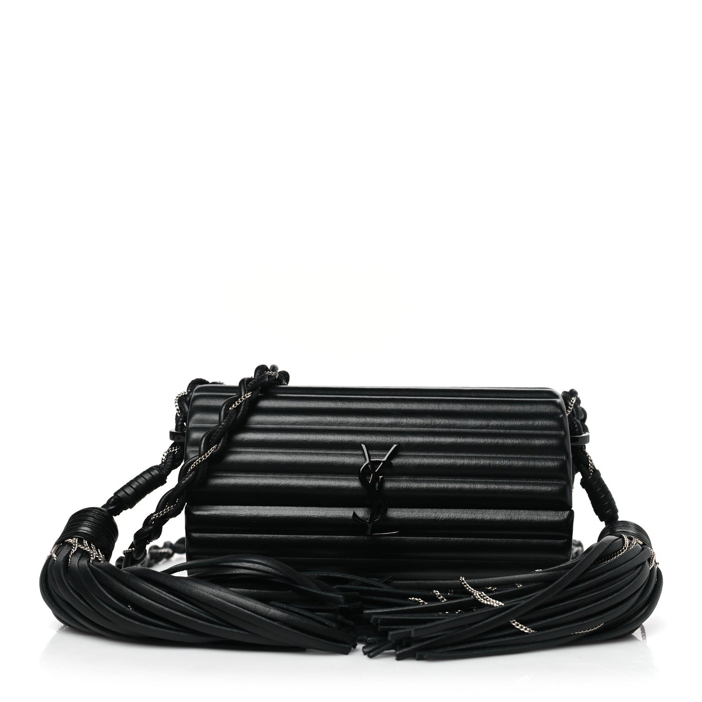 Ribbed Plexiglass Lambskin Fringe Monogram Opium Box Bag Black