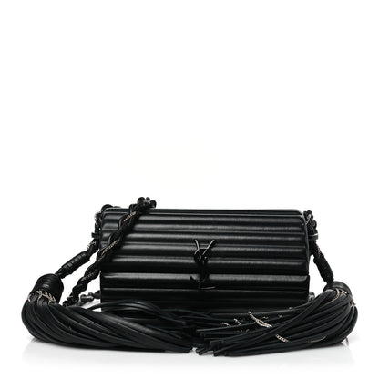 Saint Laurent Ribbed Plexiglass Lambskin Fringe Monogram Opium Box Bag Black 1 of 8