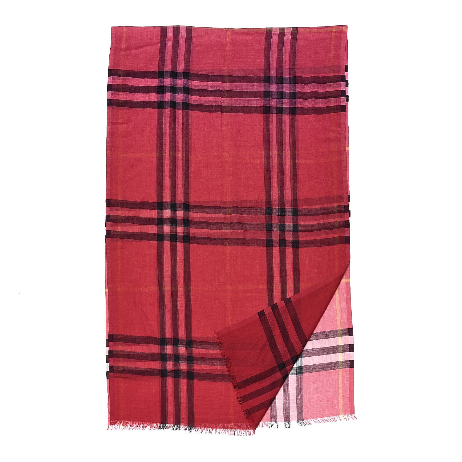 Burberry Wool Silk Gauze Ombre Giant Check Scarf Coral Pink 3 of 4