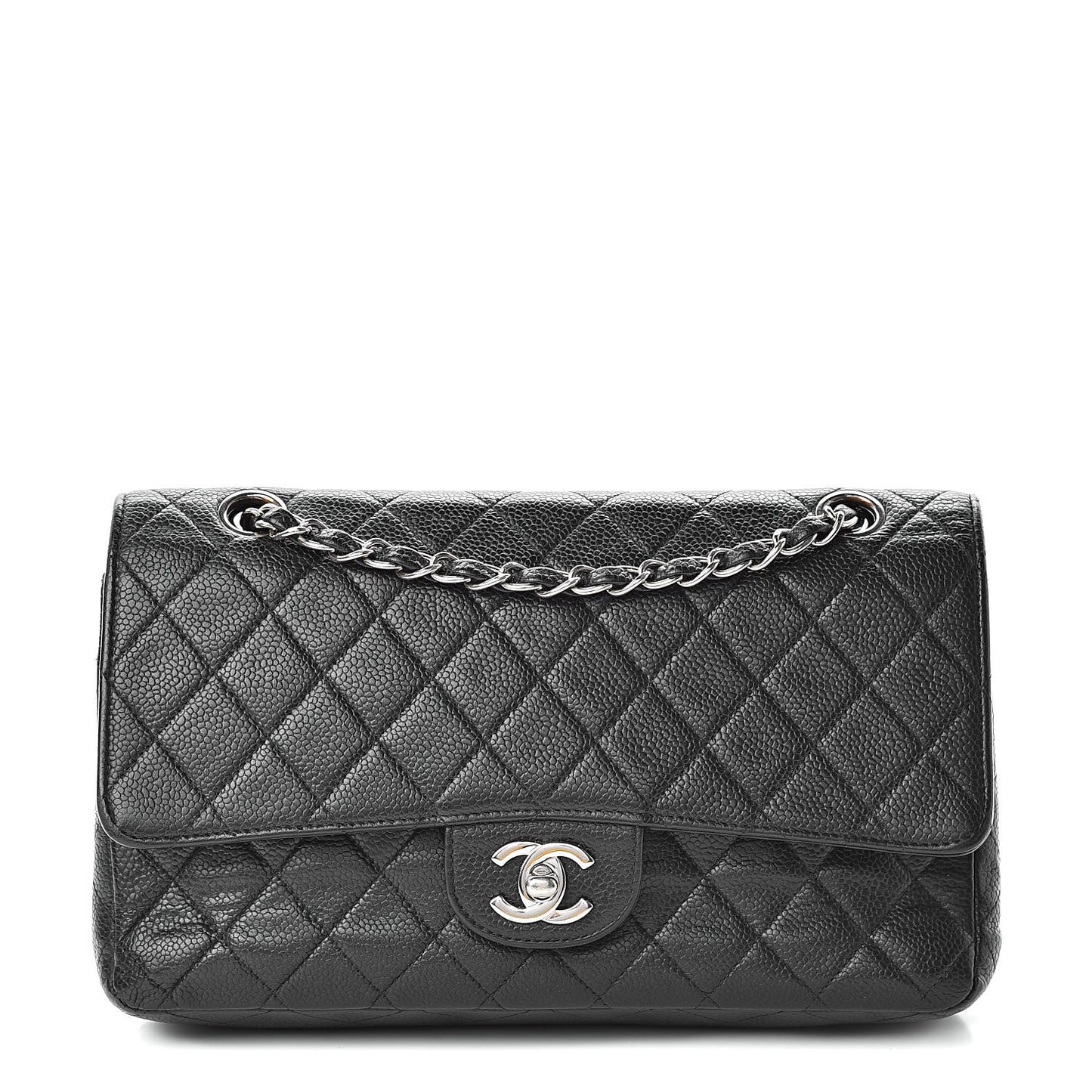 Caviar Quilted Medium Double Flap Black