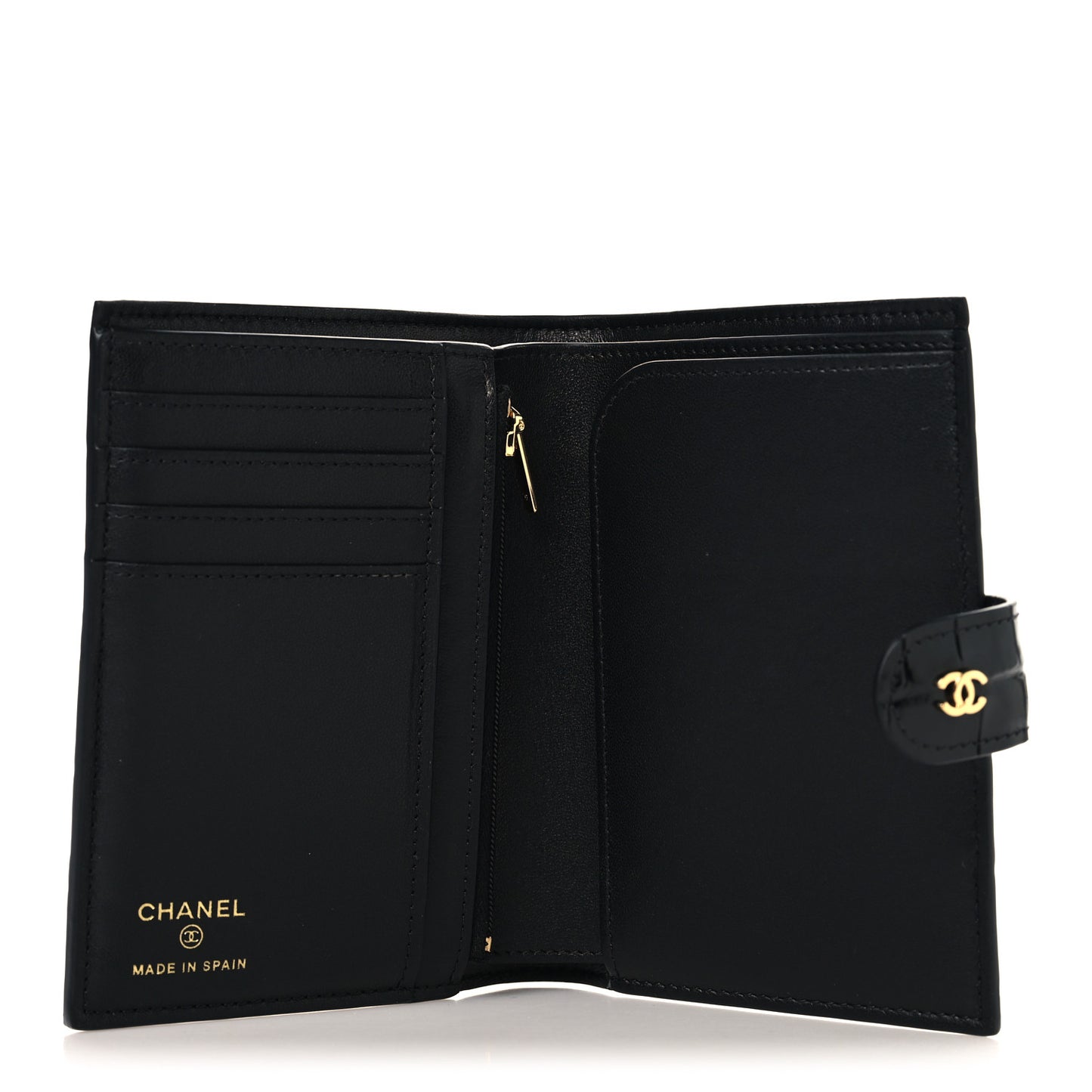 Calfskin Crocodile Embossed Crococo Passport Holder Black