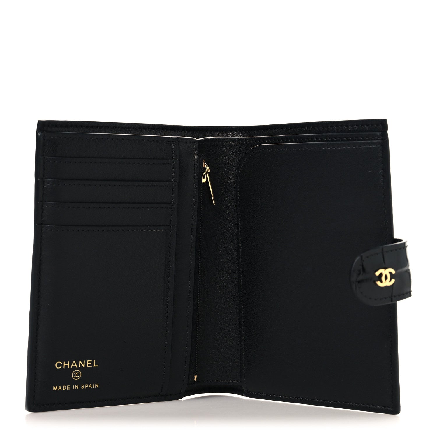 Chanel Calfskin Crocodile Embossed Crococo Passport Holder Black 5 of 8