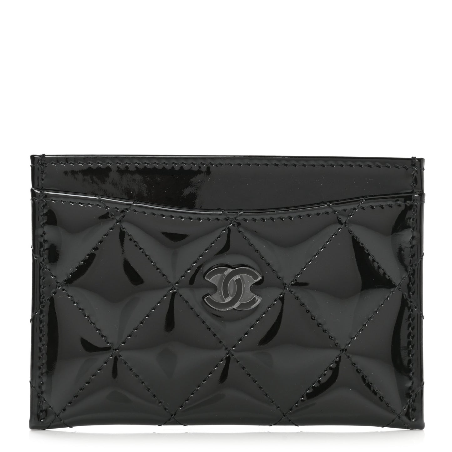 Patent Calfskin Quilted Card Holder So Black