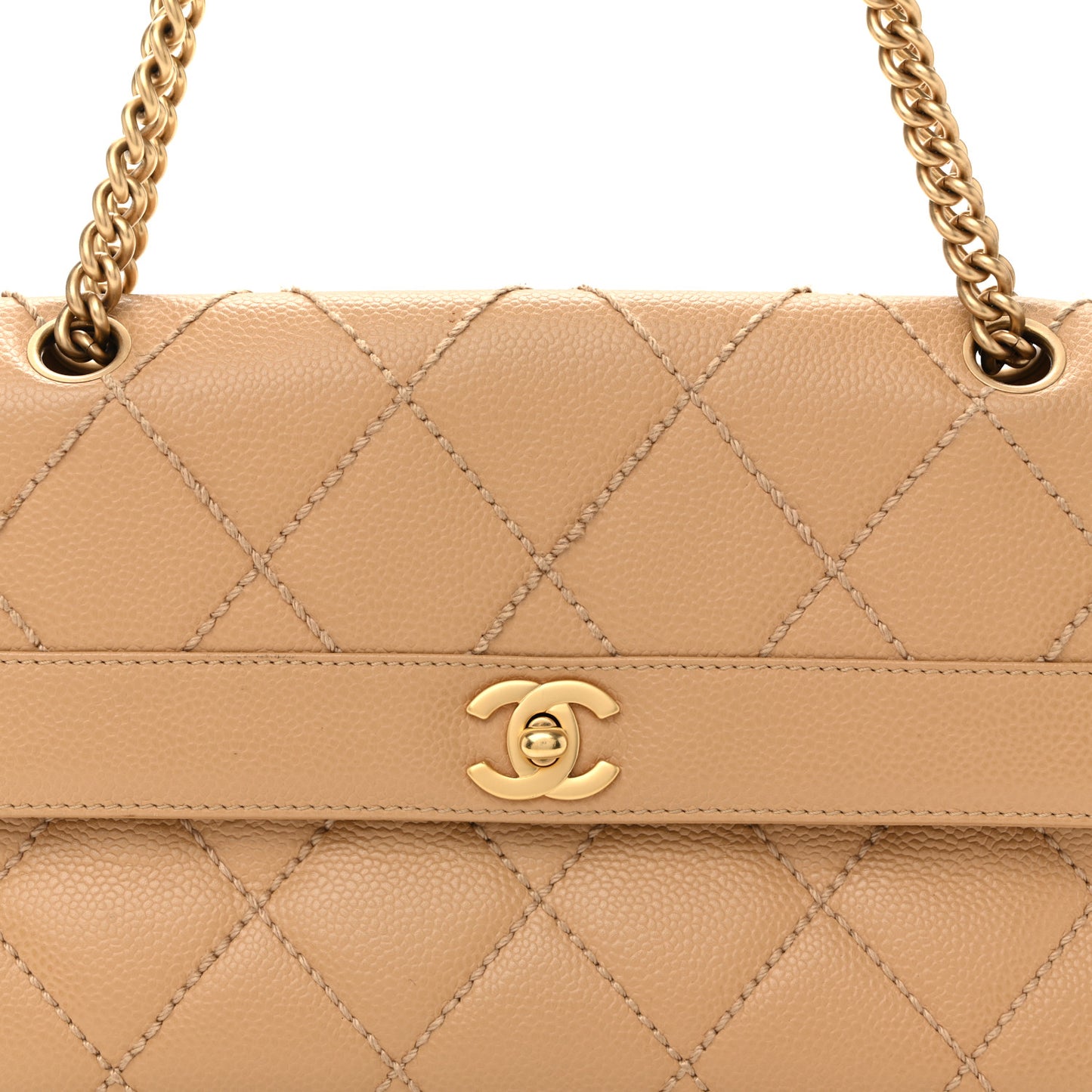 Caviar Quilted Wild Stitch Medium Single Flap Beige