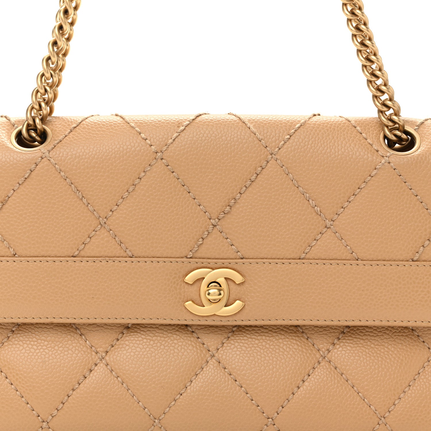 Chanel Caviar Quilted Wild Stitch Medium Single Flap Beige 8 of 13