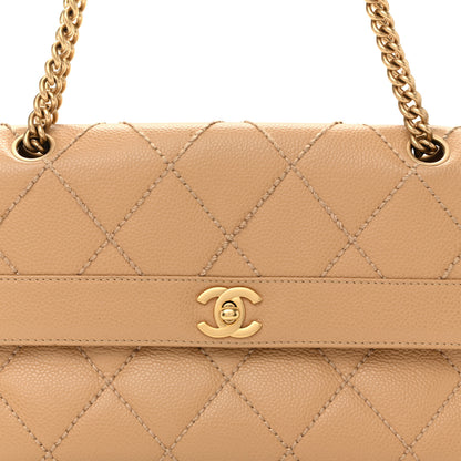 Chanel Caviar Quilted Wild Stitch Medium Single Flap Beige 8 of 13