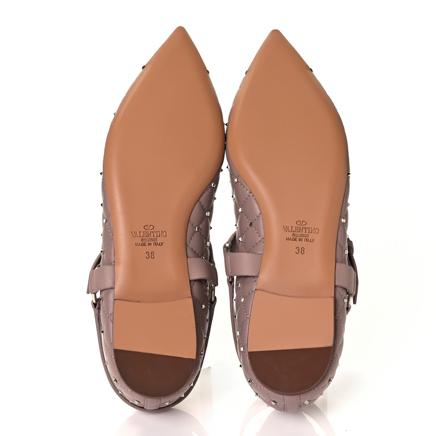 Lambskin Rockstud Spike Captoe Ballerina Flats 38 Poudre Gold