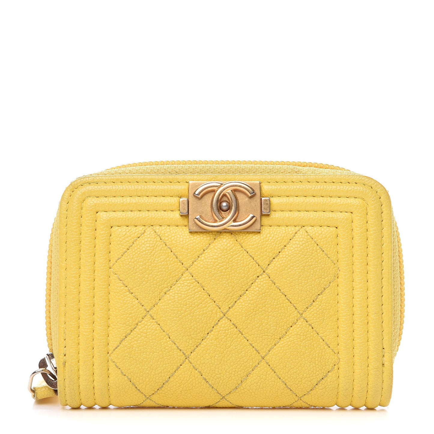 Caviar Quilted Boy Zip Around Coin Purse Wallet Yellow