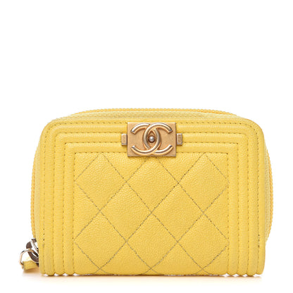 Chanel Caviar Quilted Boy Zip Around Coin Purse Wallet Yellow 1 of 11