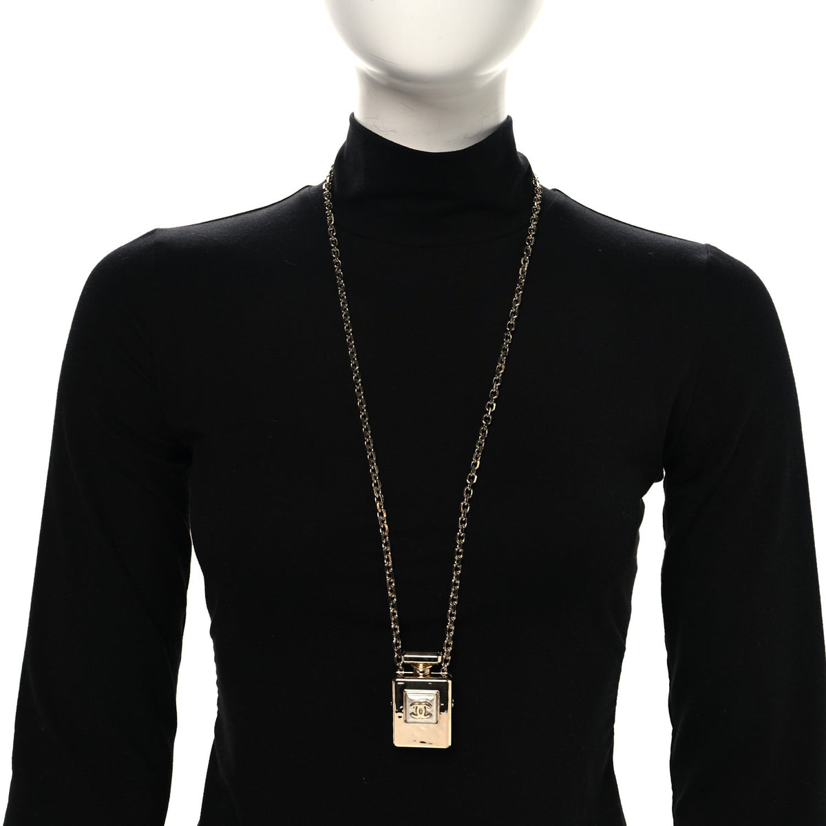 Chanel Metal Pearl Perfume Bottle CC Locket Necklace Gold 2 of 5