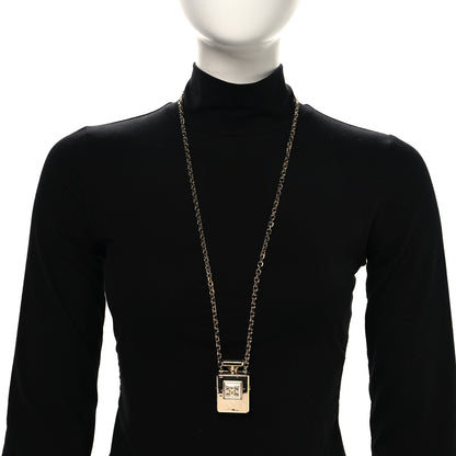 Chanel Metal Pearl Perfume Bottle CC Locket Necklace Gold 2 of 5