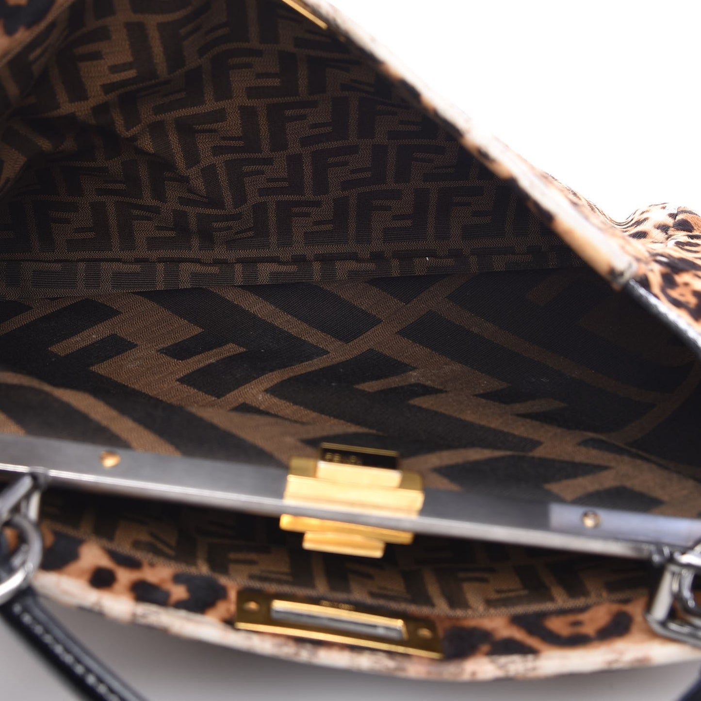Calf Hair Leopard Print Zucca Large Peekaboo Iconic Satchel Tobacco