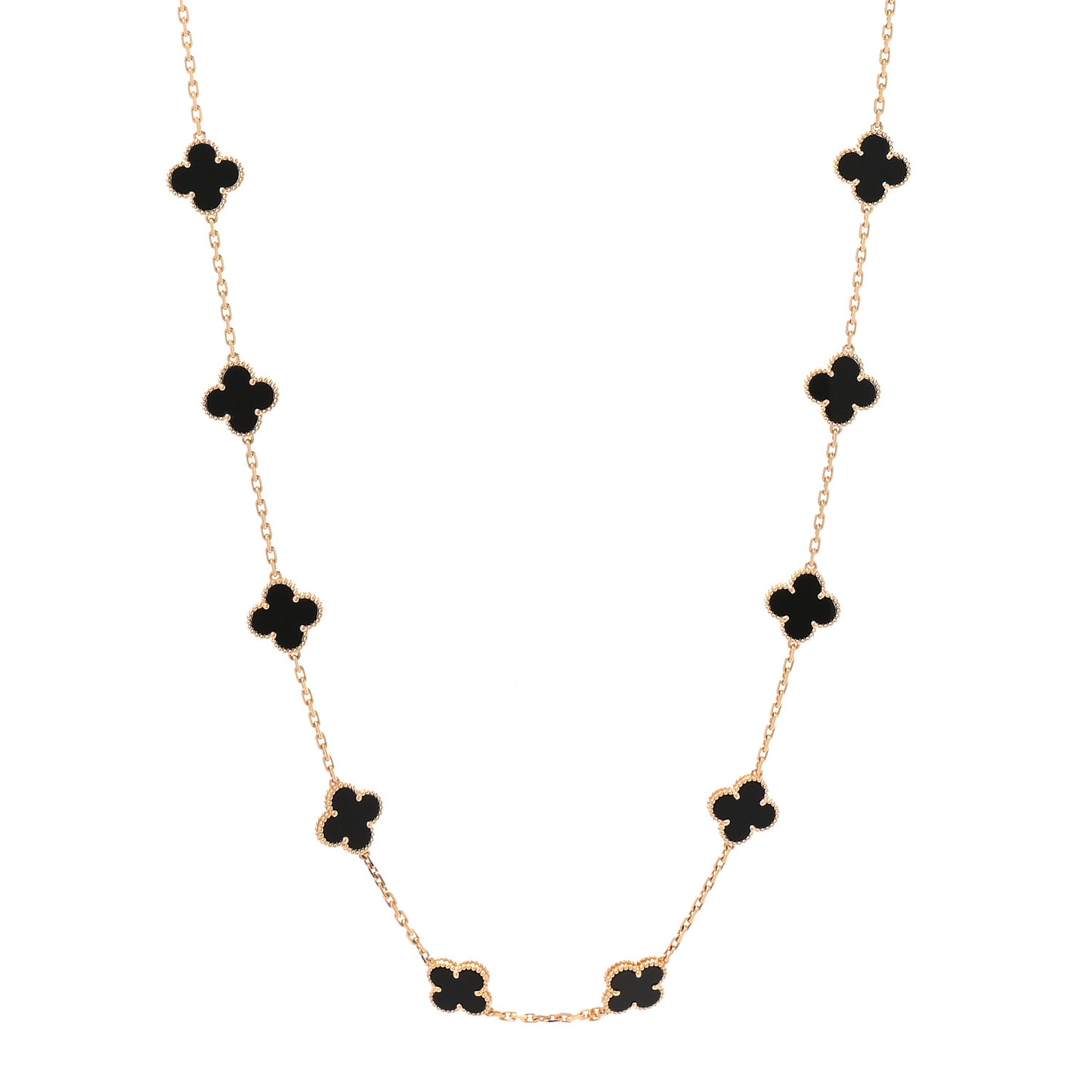18K Yellow Gold Black Onyx 20 Motifs Vintage Alhambra Necklace