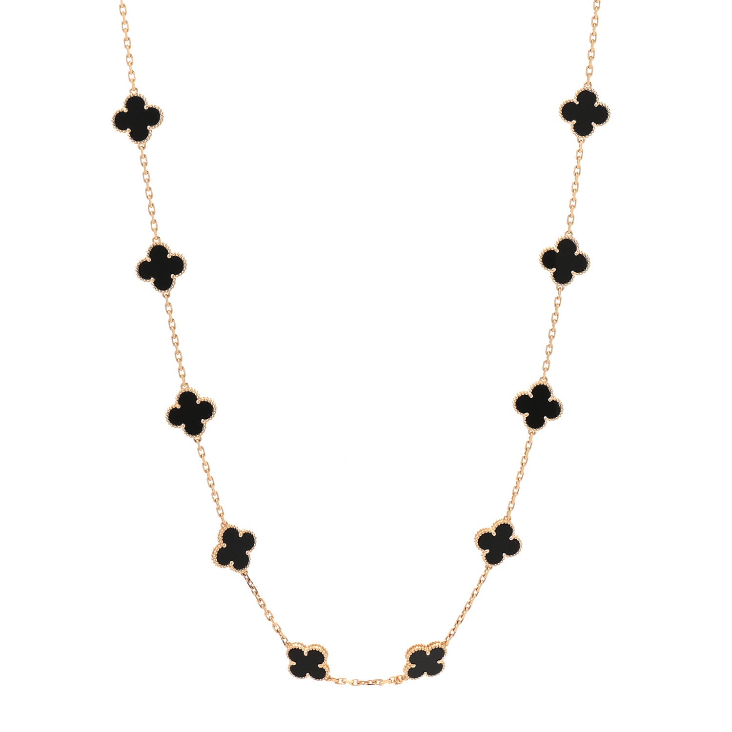 Van Cleef & Arpels 18K Yellow Gold Black Onyx 20 Motifs Vintage Alhambra Necklace 1 of 6