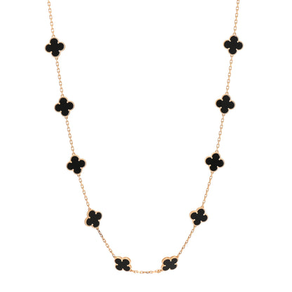 Van Cleef & Arpels 18K Yellow Gold Black Onyx 20 Motifs Vintage Alhambra Necklace 1 of 6