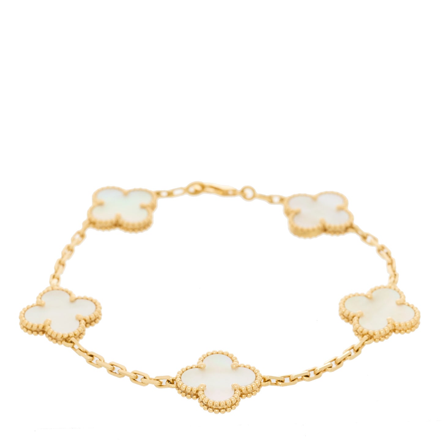 18K Yellow Gold Mother of Pearl 5 Motifs Vintage Alhambra Bracelet