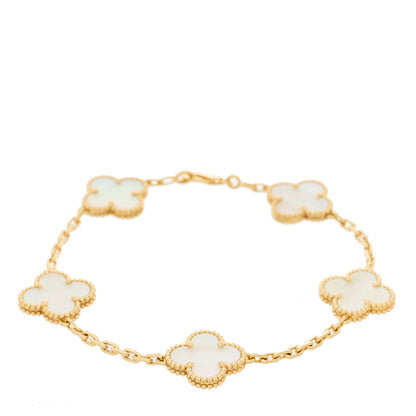 Van Cleef & Arpels 18K Yellow Gold Mother of Pearl 5 Motifs Vintage Alhambra Bracelet 1 of 3