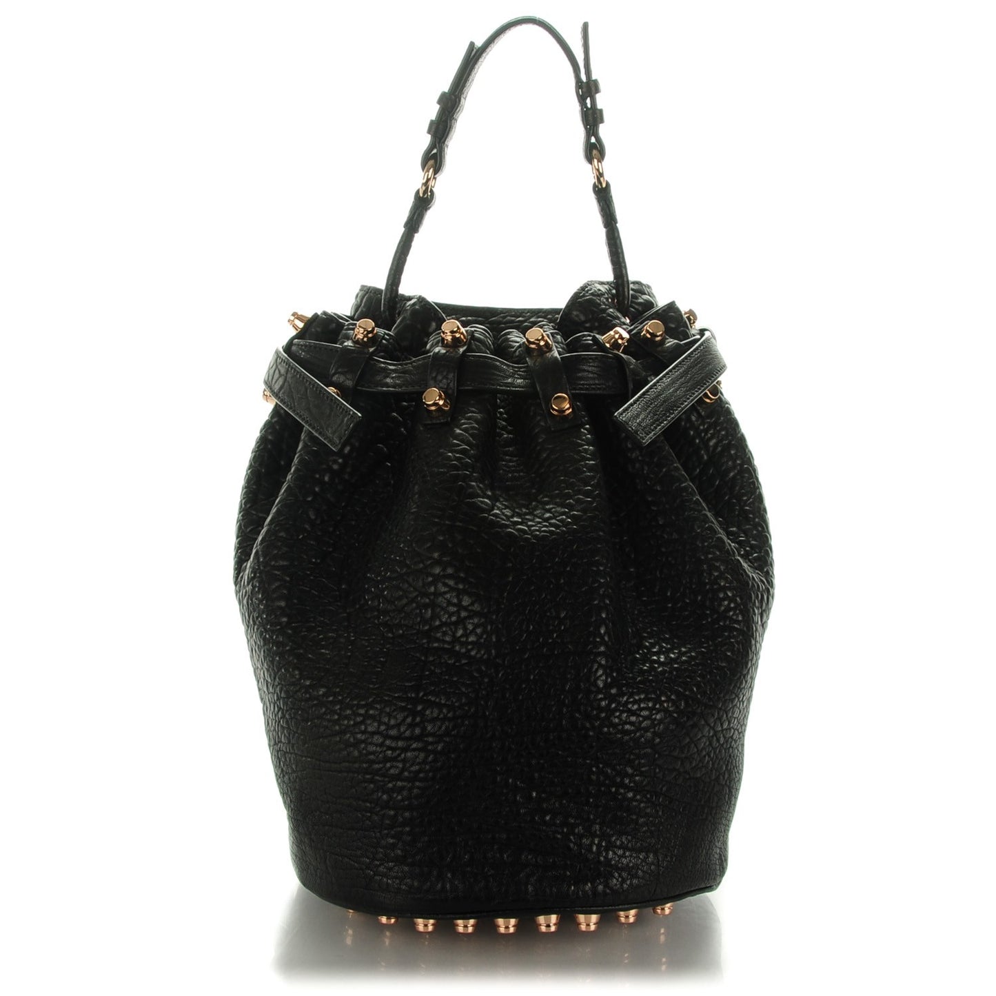 Pebbled Lambskin Diego Bucket Black Rose Gold Hardware