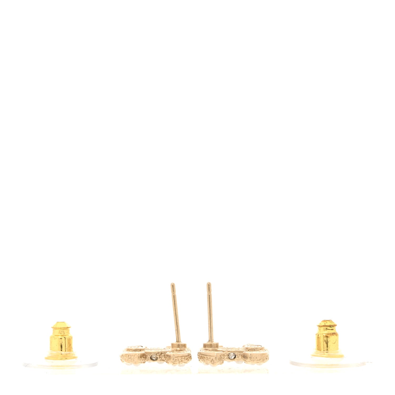 Chanel Pearl Crystal CC Earrings Light Gold 3 of 5
