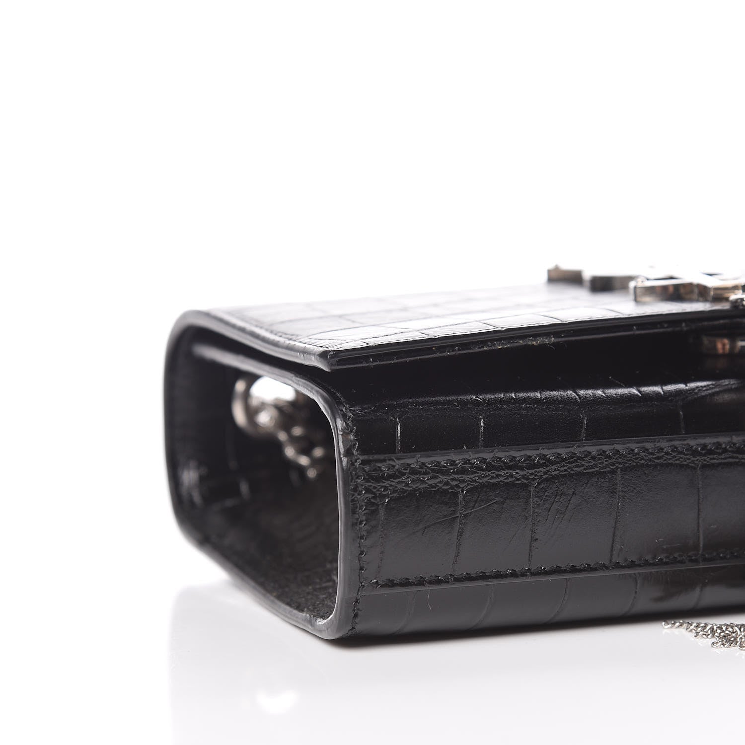Saint Laurent Calfskin Crocodile Embossed Small Classic Monogram Kate Tassel Satchel Black 8 of 9