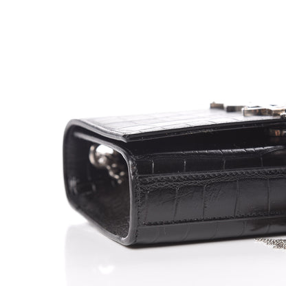 Saint Laurent Calfskin Crocodile Embossed Small Classic Monogram Kate Tassel Satchel Black 8 of 9