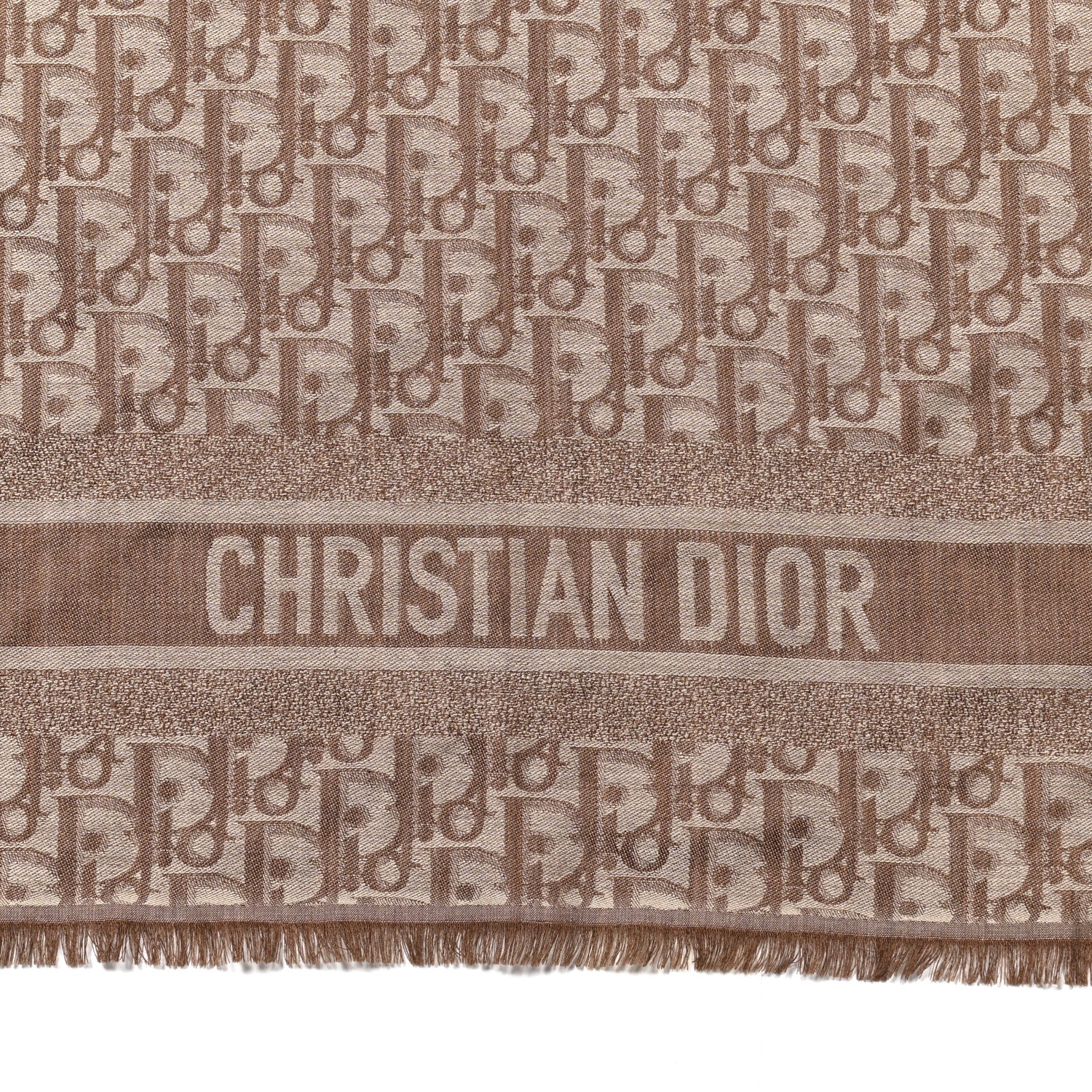 Christian Dior Wool Silk Cashmere Oblique Shawl 140 Brown 2 of 3