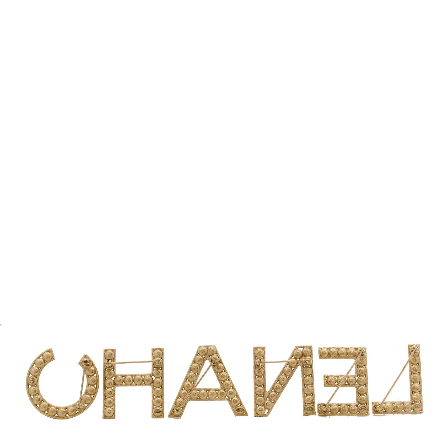Crystal Cha-Nel Logo Brooch Set Gold