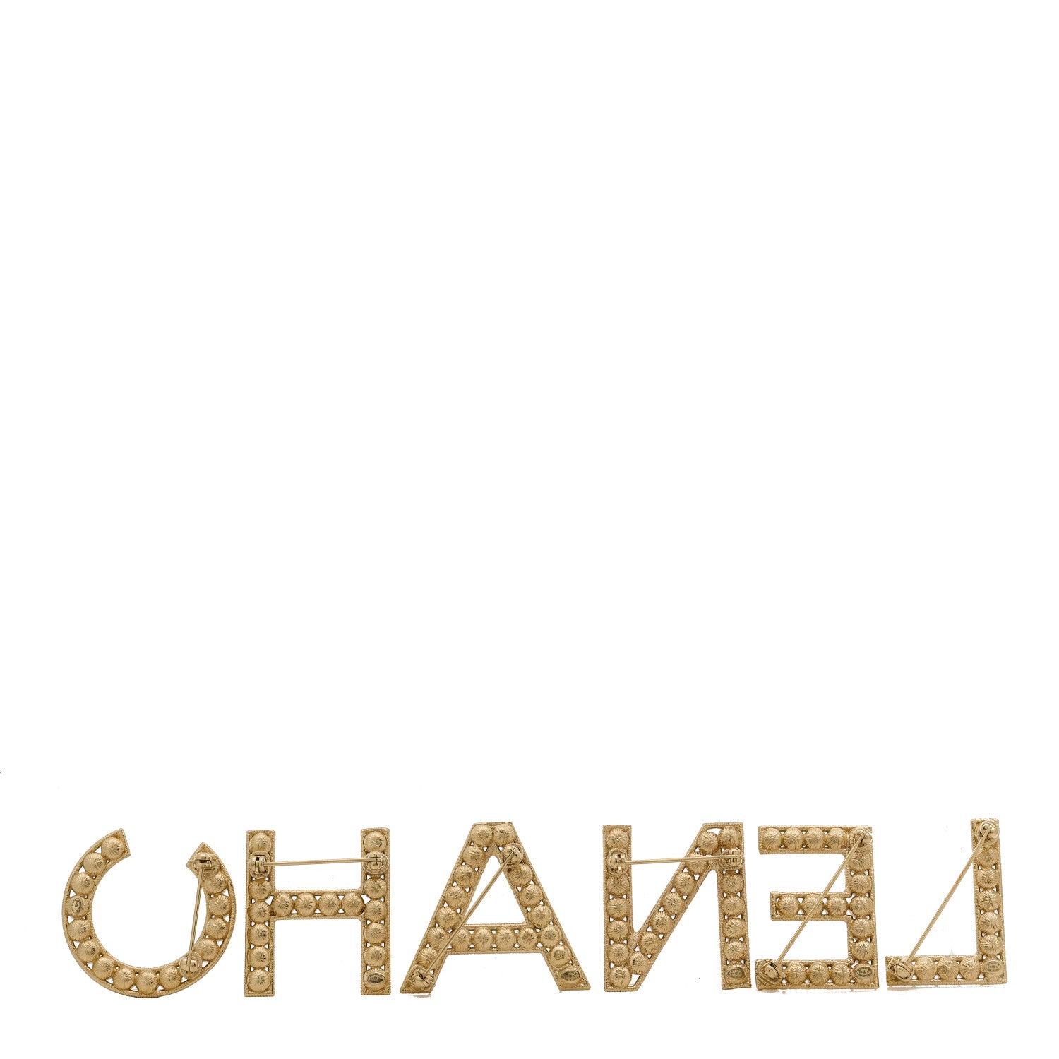 Chanel Crystal Cha-Nel Logo Brooch Set Gold 3 of 4