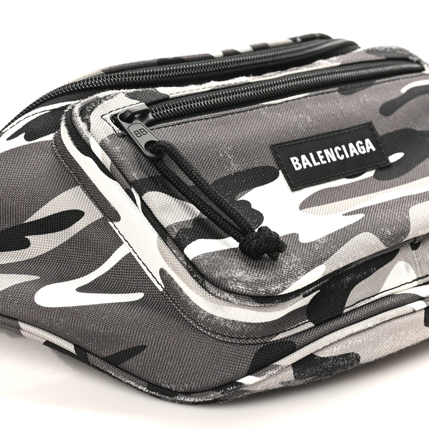 Balenciaga Distressed Nylon Canvas Camo Logo Explorer Beltpack Black White Gray 9 of 11