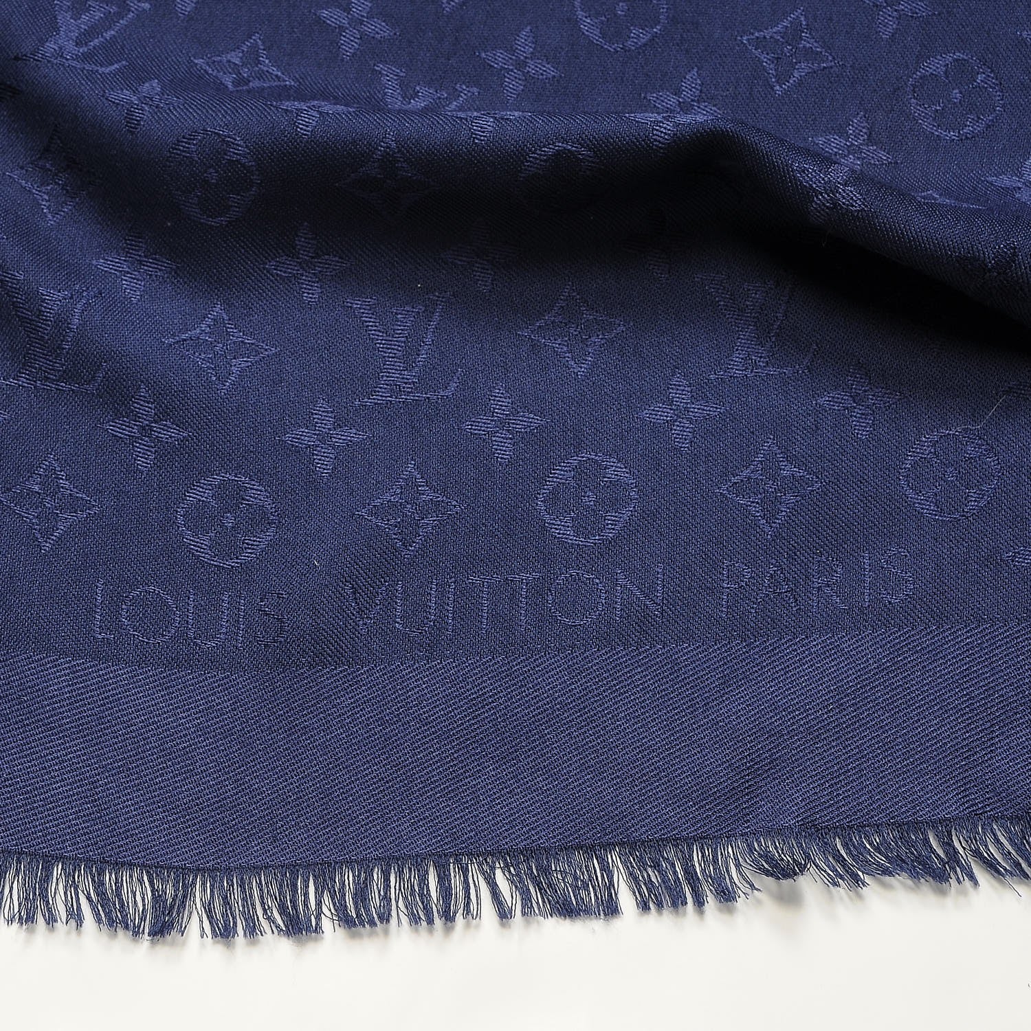 Louis Vuitton Wool Silk Monogram Shawl Blue Nuit 3 of 4