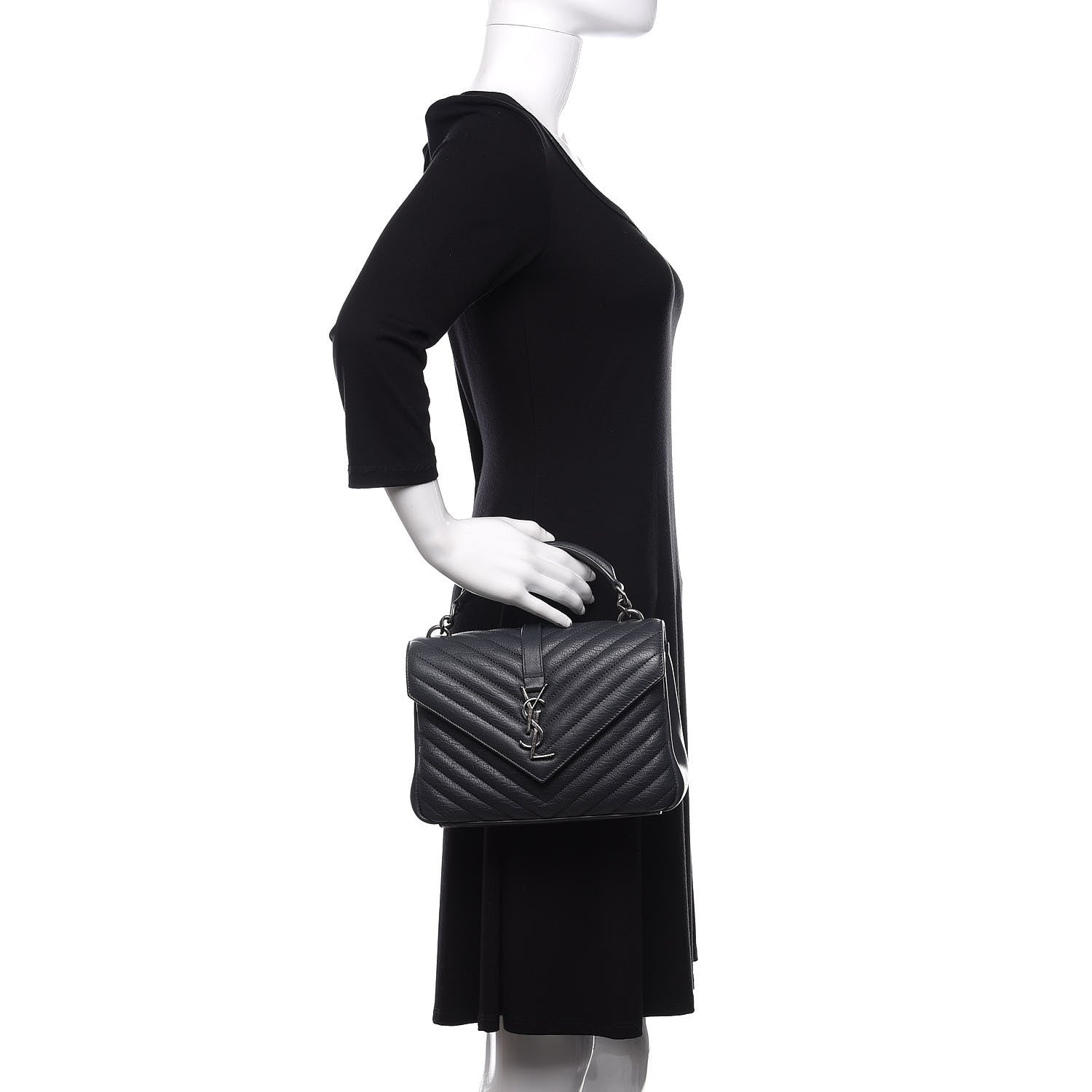 Saint Laurent Sheepskin Matelasse Chevron Monogram Medium College Bag Asphalt 3 of 13