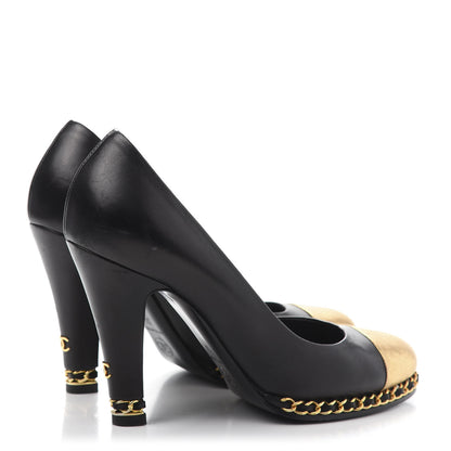Chanel Lambskin Chain Around Cap Toe Pumps 37 Black Gold 4 of 10