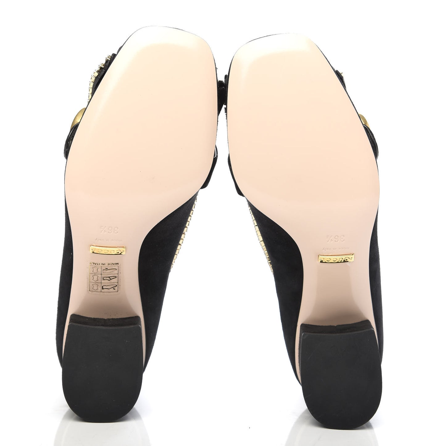 Kid Scamosciato Crystal GG Marmont Fringe 50mm Loafer Pumps 36.5 Black