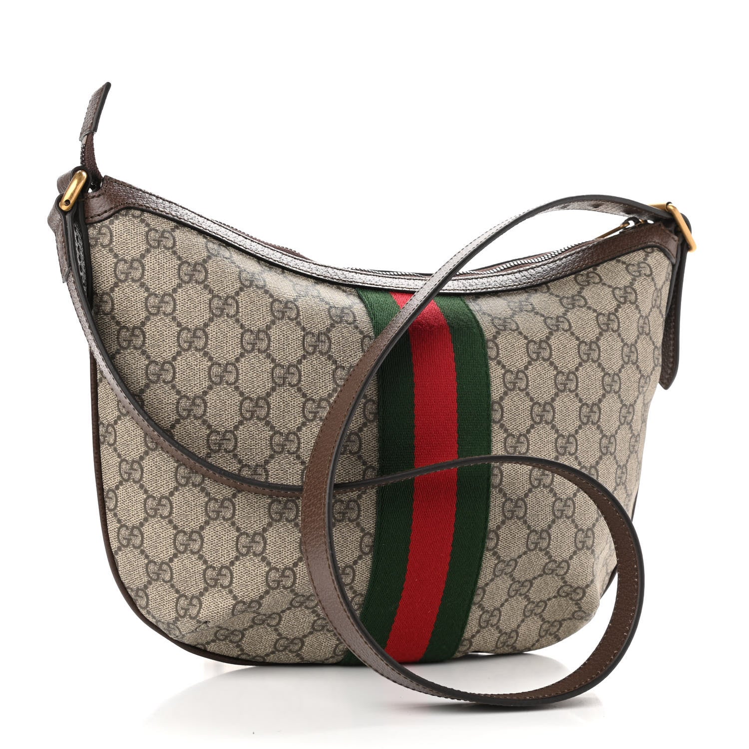 Gucci GG Supreme Monogram Web Small Ophidia Half Moon Hobo Brown 3 of 9