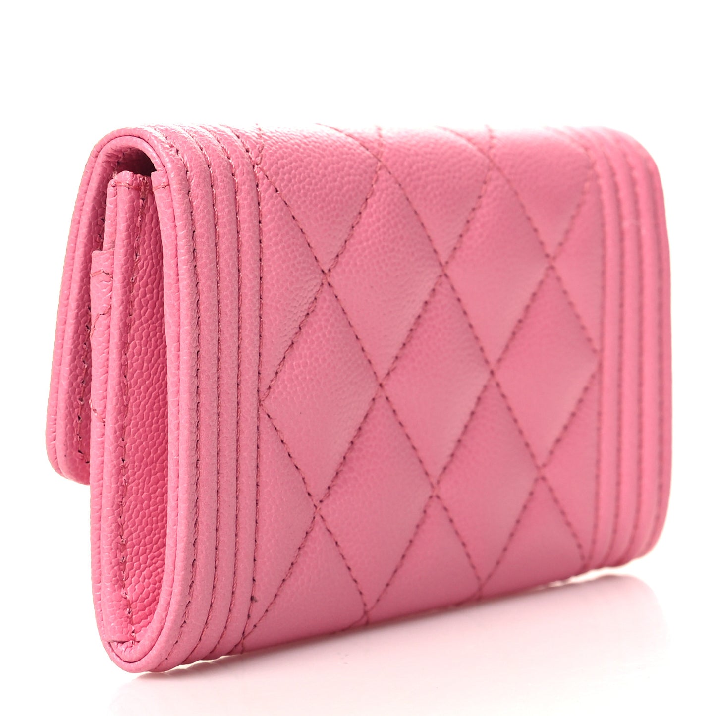 Caviar Quilted Boy Flap Card Holder Wallet Pink