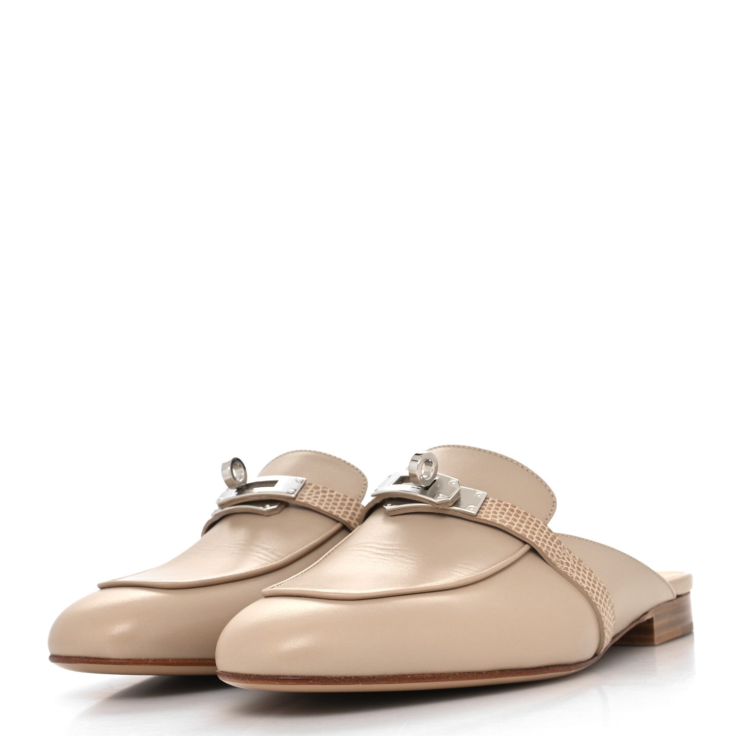 Hermes Shiny Lizard Calfskin Oz Mules 37 Beige Sarrazin 3 of 9