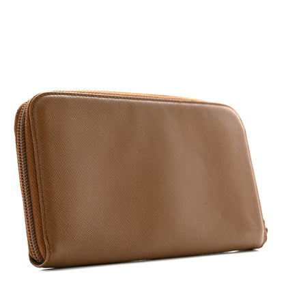 Prada Saffiano Triangle Zip Around Wallet Caramel 3 of 9