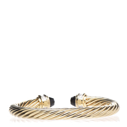 David Yurman 18K Yellow Gold Diamond Onyx 7mm Cable Bracelet 3 of 5