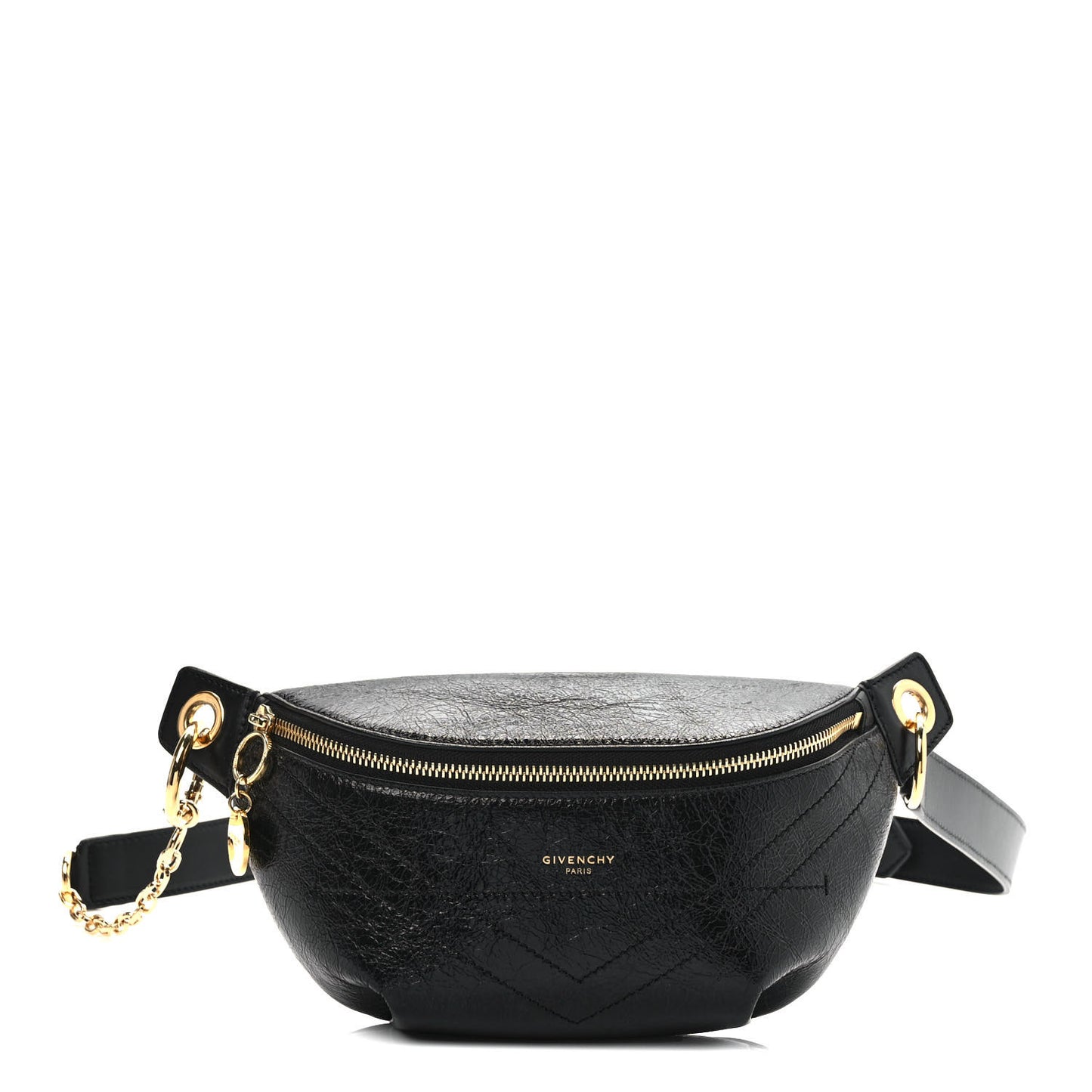 Crackle Calfskin ID Belt Bag Black