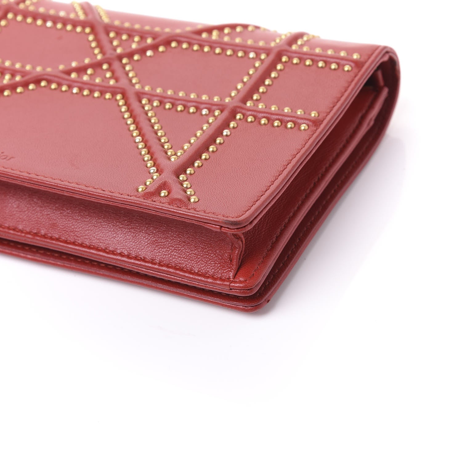 Christian Dior Lambskin Studded Diorama Wallet on Chain Pouch Red 8 of 11