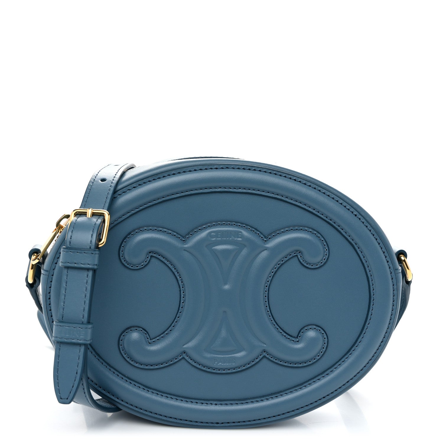 Celine Smooth Calfskin Cuir Small Triomphe Oval Crossbody Purse Ice Blue 1 of 9