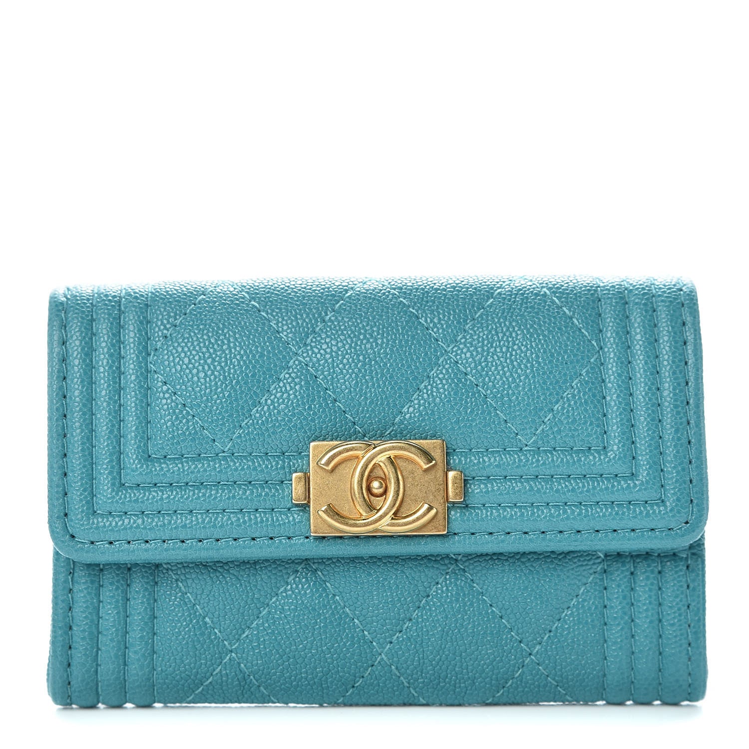 Chanel Caviar Quilted Boy Card Holder Wallet Turquoise 1 of 9