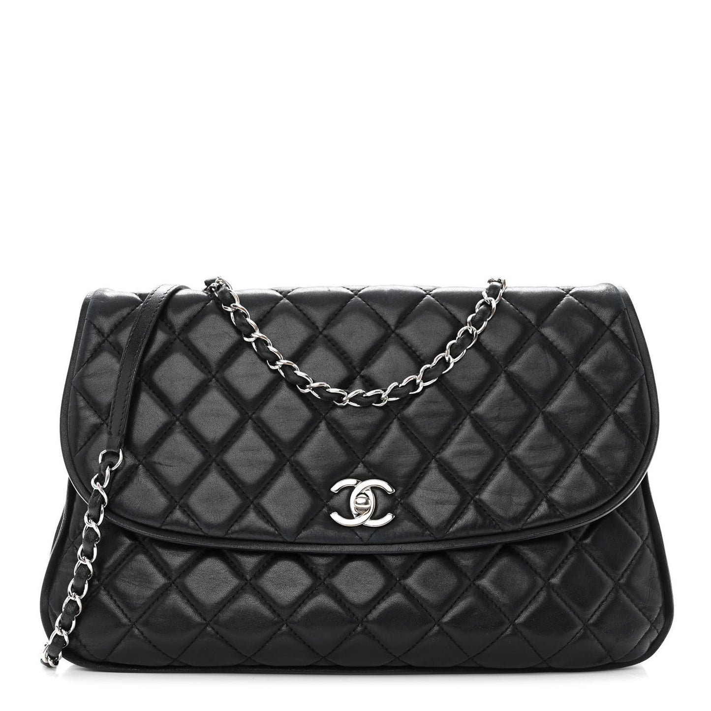 Lambskin Quilted Large Pagode Piping Flap Black