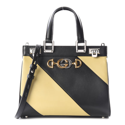 Gucci Smooth Calfskin Diagonal Striped Small Zumi Top Handle Bag Black Beige 1 of 9