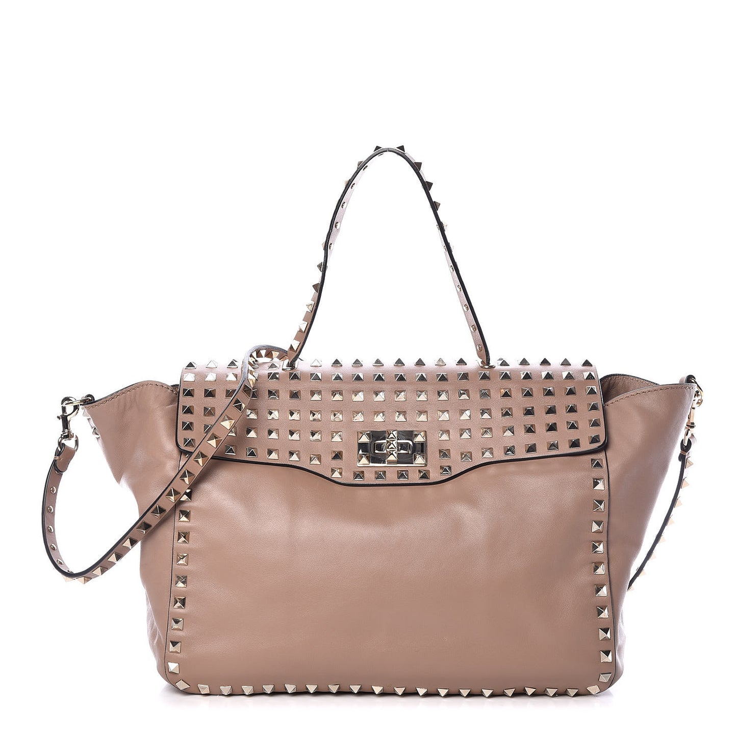 Vitello Rockstud Allover Single Handle Flap Tote Beige