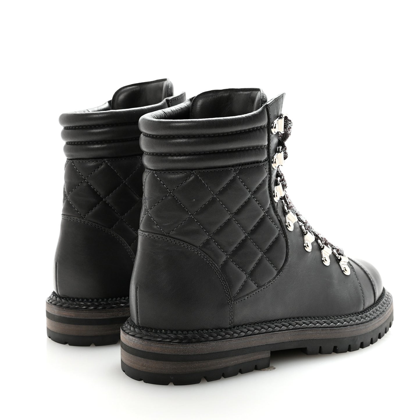 Lambskin Quilted Lace Up Boots 35.5 Grey